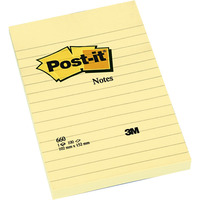 3M POST-IT NOTES FEINT-RULED PADS 102X152MM YELLOW - PACK 6