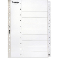 LYRECO MYLAR WHITE A4 1-10 NUMBERED TABBED INDEX SUBJECT DIVIDERS