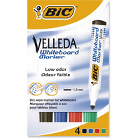 BIC WHITEBOARD MARKERS BULLET TIP ASSORTED COLOURS - PACK OF 4