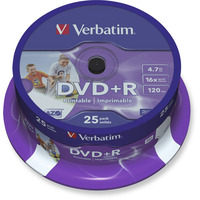 VERBATIM DVD+R PRINTABLE 4.7GB 16X - SPINDLE OF 25