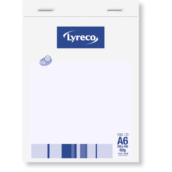 Bloc-notes Lyreco - A6 - 200 pages - blanc quadrillé