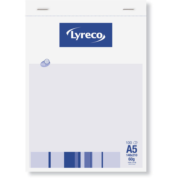 Bloc-notes Lyreco - A5 - 200 pages - blanc quadrillé