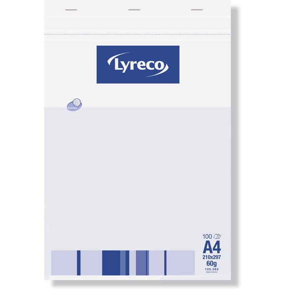 LYRECO NOTEPAD A4 RULED MICROPERFORATED 100 SHEETS