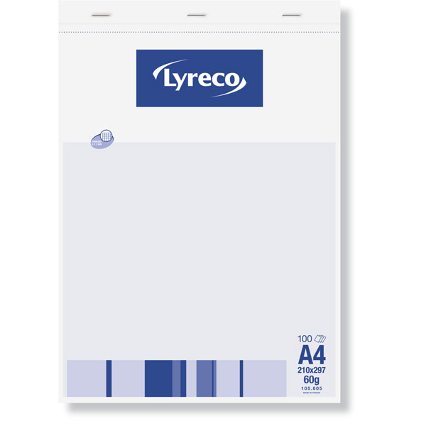 Bloc-notes Lyreco - A4 - 200 pages - blanc quadrillé