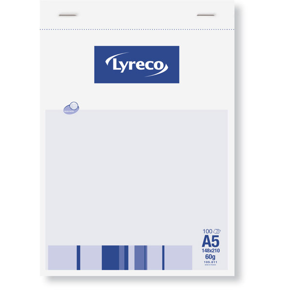 LYRECO NOTEPAD A5 RULED MICROPERFORATED 100 SHEETS
