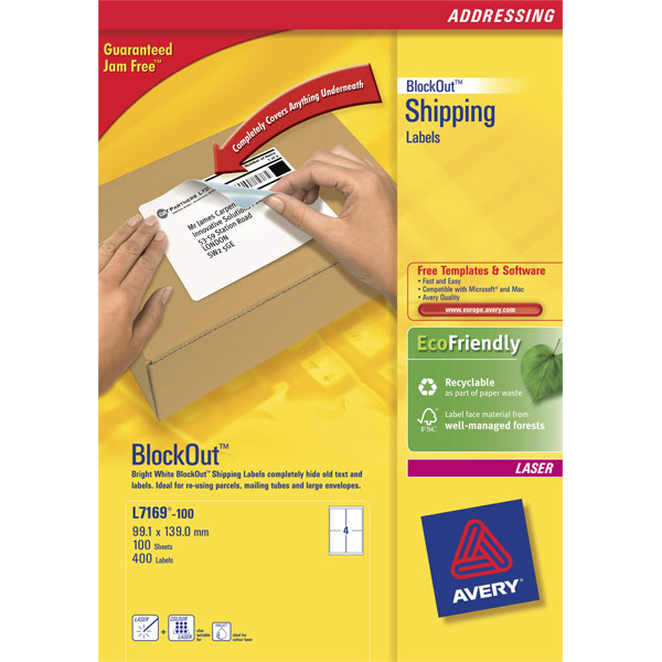 AVERY BLOCKOUT SHIPPING LASER ADDRESS LABELS L7169 139 X 99.1MM - BOX OF 400