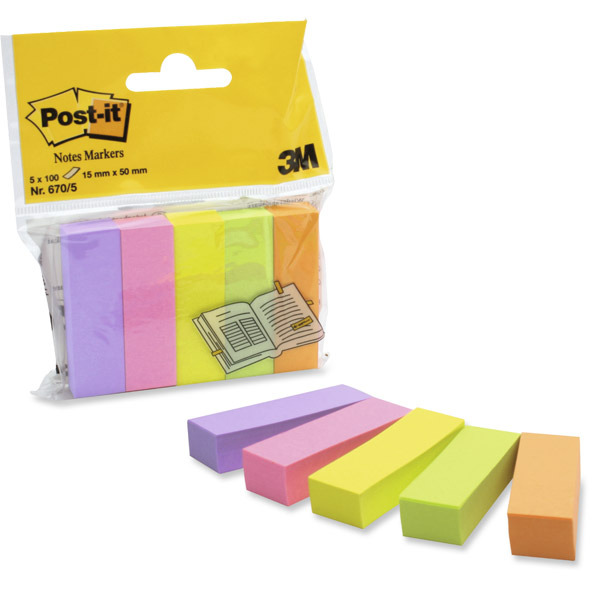 Post-It Note Page Markers 15x50mm Neon 5 Pads
