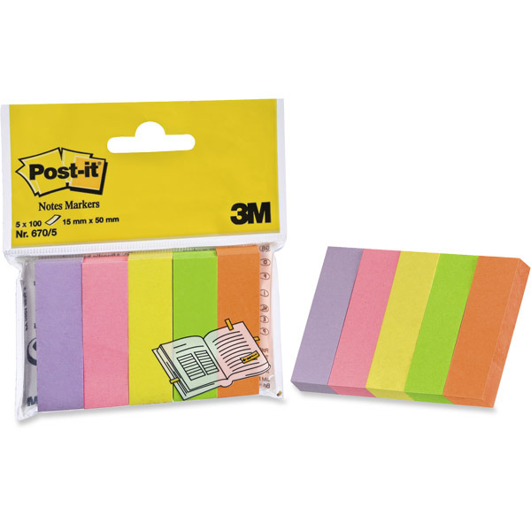 BX5 100 Post-it 670/5 NOTES MARKERS PAPER 15x50 mm 5 colours