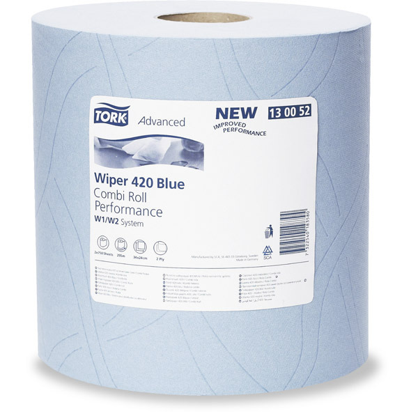 TORK W1 BLUE 2 PLY WIPING PAPER PLUS ROLL 255M - PACK OF 2