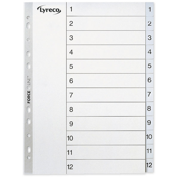Lyreco numerical dividers 12 tabs PP 11-holes