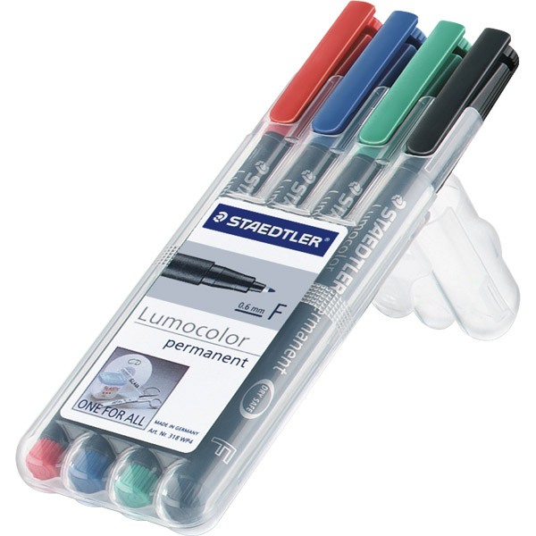 Staedler Lumocolor OHP permanens marker, vékony F, 4 szín/csomag