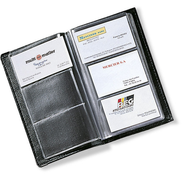 Porta cartões 120 cartões PVC flexivelAcabamento semi pele preta Dim:195x120 mm