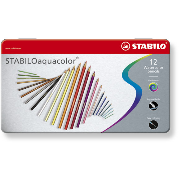 Crayon de couleur Stabilo Aquacolor - coloris assortis - boîte de 12