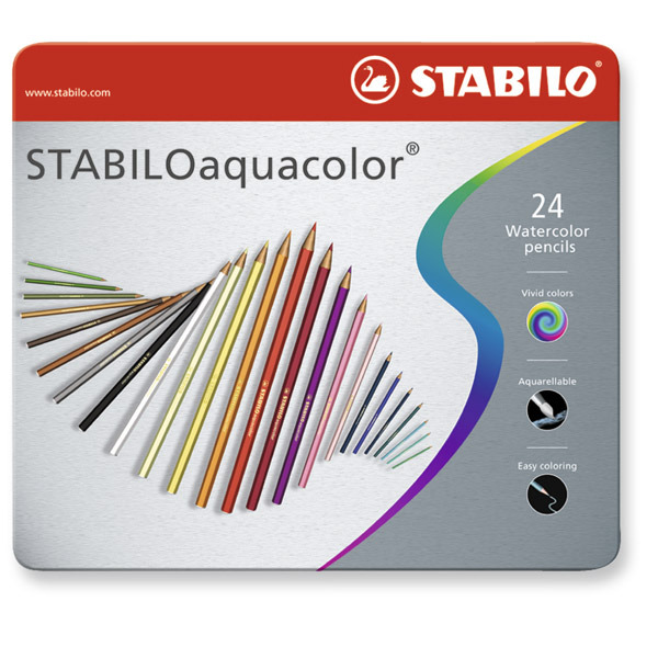 Crayon de couleur Stabilo Aquacolor - coloris assortis - boîte de 24