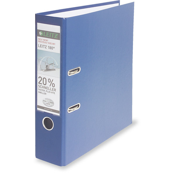 CLASSEUR A LEVIER LEITZ 180° POLYPROPYLENE DOS 8CM BLEU