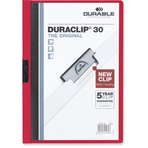 Durable 2200 Duraclip klemmap A4 PVC 30 vel rood