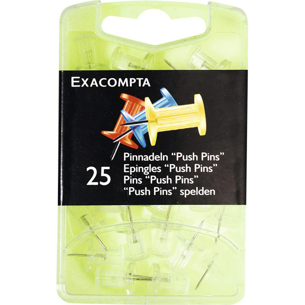 Punaise Exacompta Push Pins - tête bobine - transparente - boîte de 25