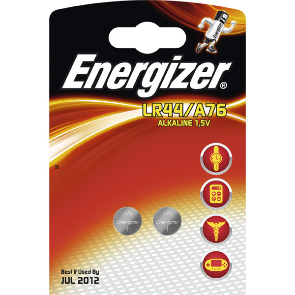 Pile bouton alcaline Energizer LR44/A76 - pack de 2