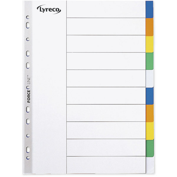 LYRECO POLYPROPYLENE MULTI COLOURED A4 10-PART TABBED INDEX SUBJECT DIVIDERS