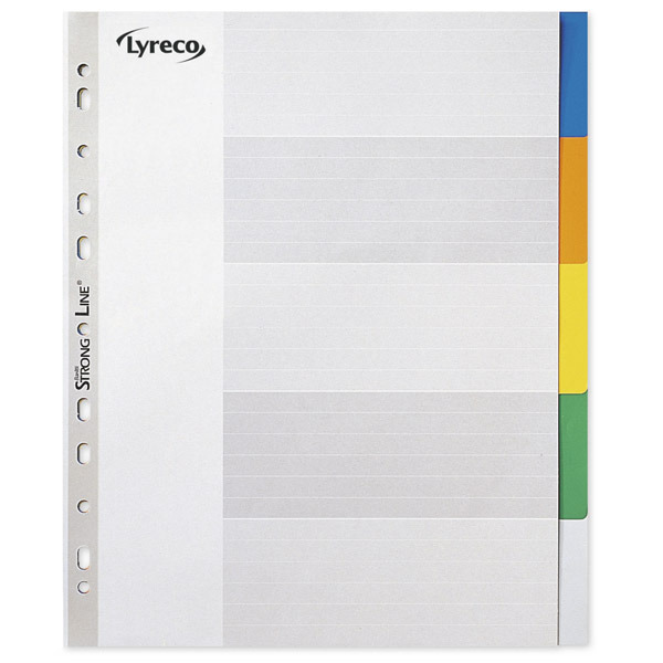 LYRECO POLYPROPYLENE ASSORTED EXTRA WIDE A4 5-PART TABBED INDEX SUBJECT DIVIDERS