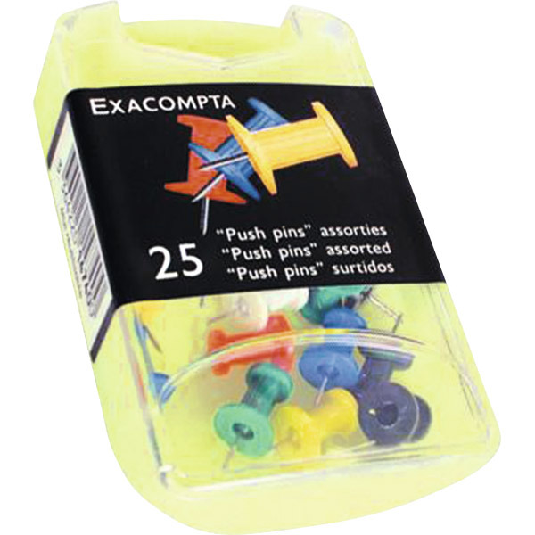 Exacompta 7mm Push Pins, Assorted Colours - Box of 25