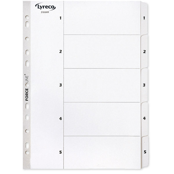 LYRECO MYLAR WHITE A4 1-5 NUMBERED TABBED INDEX SUBJECT DIVIDERS