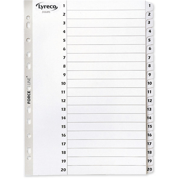 Lyreco Mylar White A4 1-20 Numbered Tabbed Index Subject Dividers