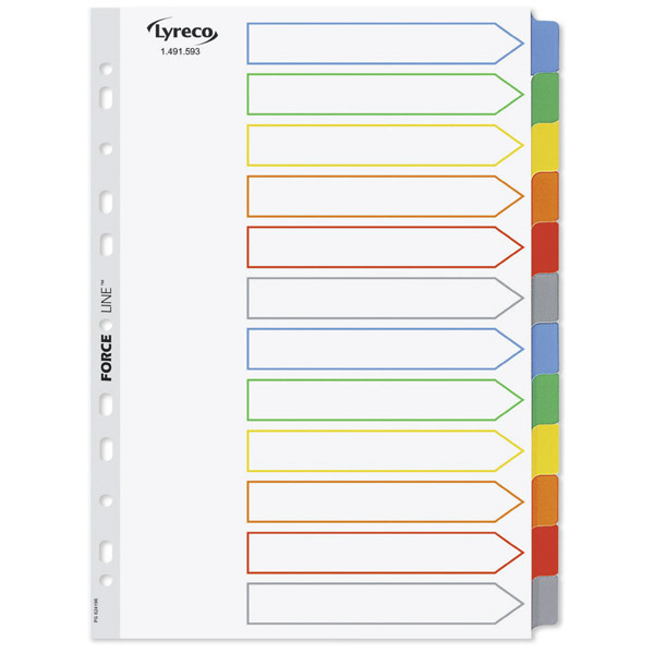 Przekładki kartonowe LYRECO z laminowanymi kolorowymi indeksami A4 12 stron
