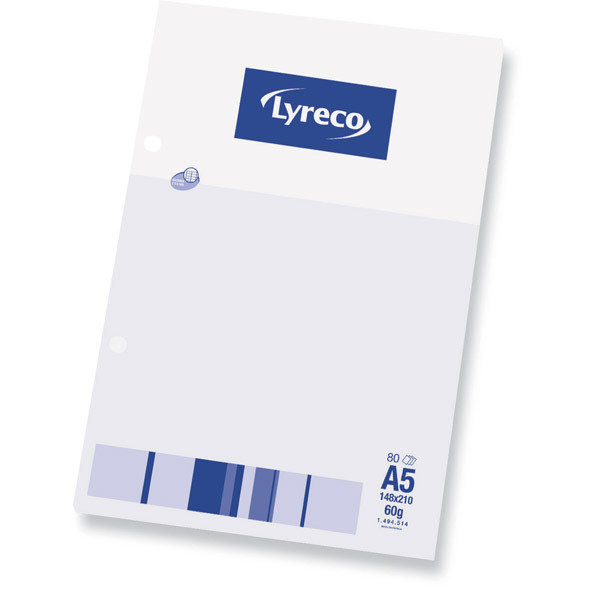 Lyreco schrijfblok A5 geruit 5x5mm bovenaan gelijmd 80 vellen