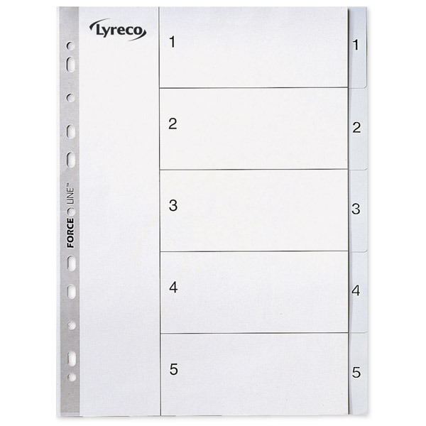LYRECO POLYPROPYLENE GREY A4 1-5 NUMBERED TABBED INDEX SUBJECT DIVIDERS