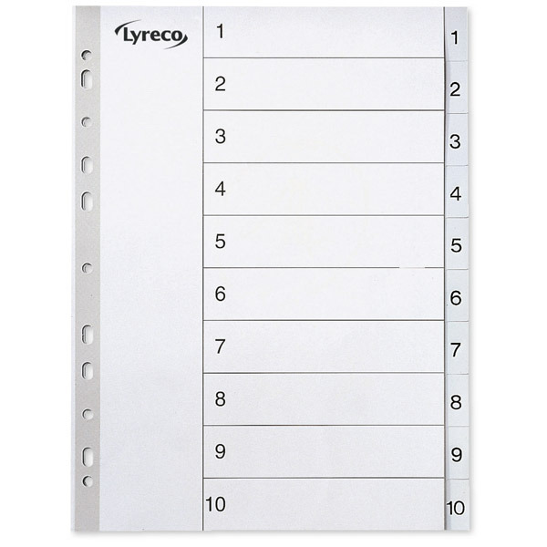LYRECO GREY A4 POLYPROPYLENE 1-10 INDEXES - PACK OF 10 SETS