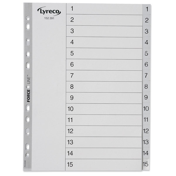 LYRECO POLYPROPYLENE GREY A4 1-15 NUMBERED TABBED INDEX SUBJECT DIVIDERS