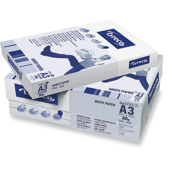 Lyreco White A3 Paper 80Gsm - Box Of 3 Reams (1500 Sheets)