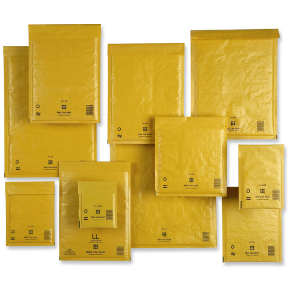 CONF. DA 100 BUSTE A SACCO IMBOTTITE MAIL LITE GOLD 11 X 16 CM COL. AVANA