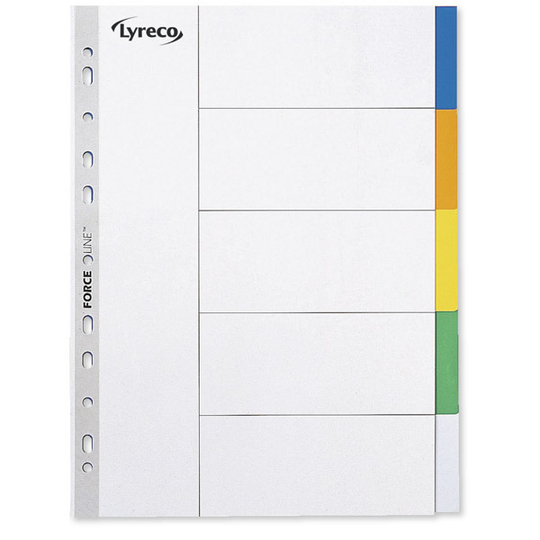 LYRECO POLYPROPYLENE MULTI COLOURED A4 5-PART TABBED INDEX SUBJECT DIVIDERS