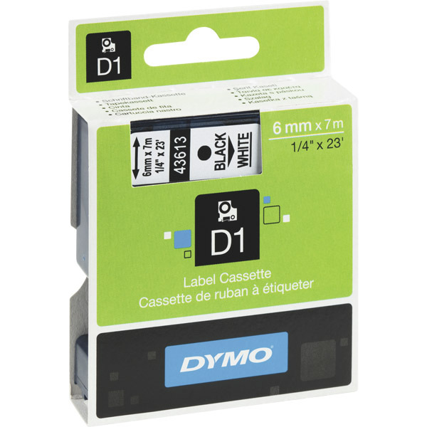 DYMO Authentic D1 Labels - Black Print on White Tape , 6 mm x 7 m