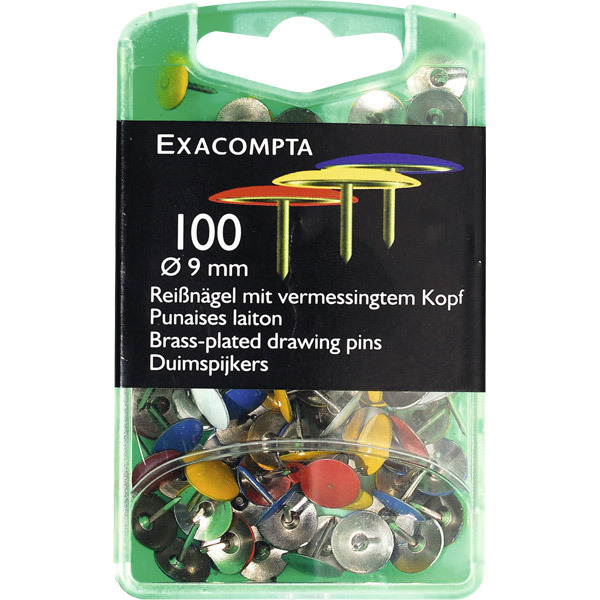 DRAWING PINS ASSORTED COLOUR 10MM - BOX OF 100