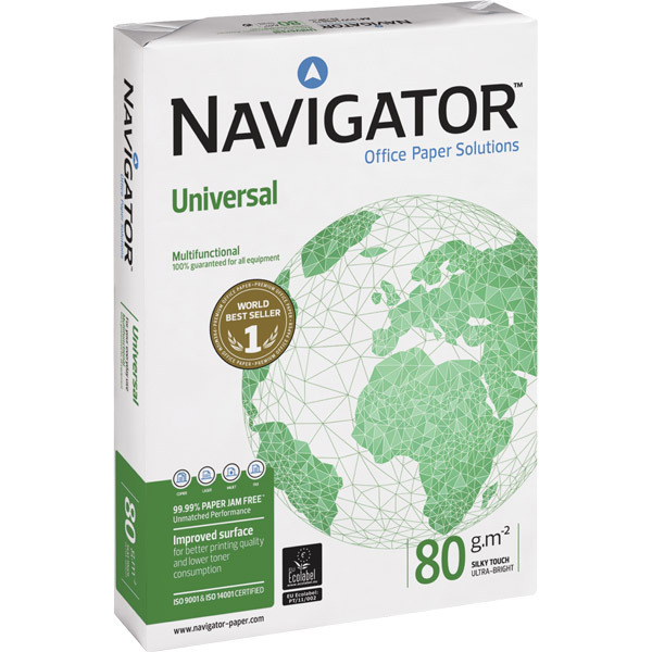 Caixa 5 pacotes 500 folhas papel NAVIGATOR Universal A4 80g/m2 TEST