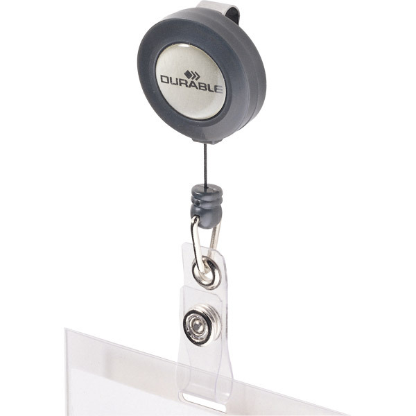 DURABLE BADGE REEL WITH METAL CLIP AND 600MM RETRACTABLE CORD - BOX OF 10
