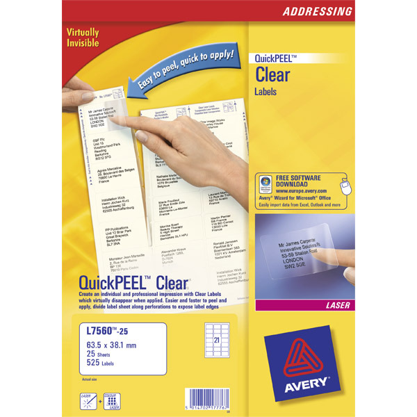 Avery L7560 clear labels 63,5x38,1mm - box of 525