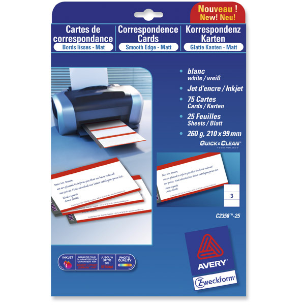 AVERY C32016-25 QUICK & CLEAN LASER/SATIN FINISH BUSINESS CARDS - PACK OF 25