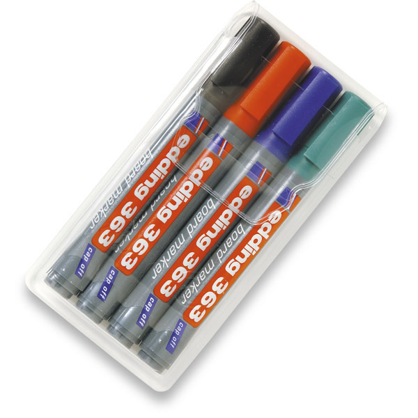 EDDING 363 CHISEL TIP ASSORTED COLOUR WHITEBOARD MARKERS - WALLET OF 4