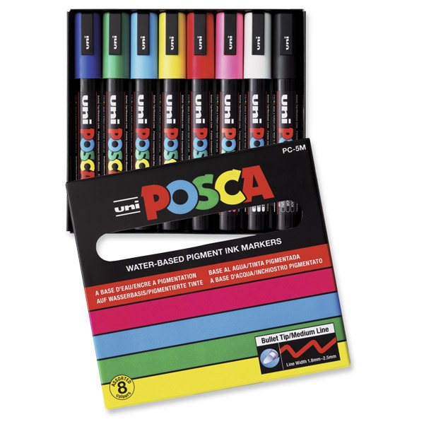UNI POSCA PC5M POSTER MARKER ASSORTED - PACK OF 8