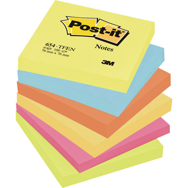 3M POST-IT NOTES WARM NEON RAINBOW 76X76MM - PACK 6