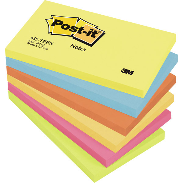 3M POST-IT NOTES WARM NEON RAINBOW 76X127MM - PACK 6