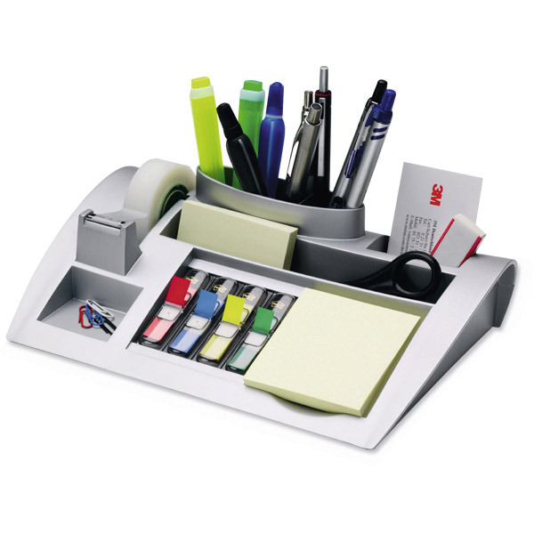 3M SILVER DESKTOP ORGANISER WITH POST-IT NOTES AND INDEXES