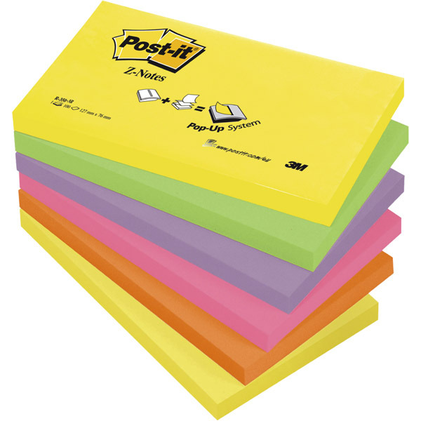 POST IT Z-NOTES NOTES 127 X 76MM ASSORTED NEON COLOURS - PACK OF 6 PADS