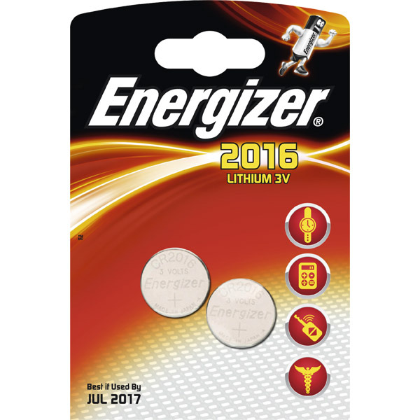 Pack de de 2 pilhas botão ENERGIZER lítio 3V equivalência CR2016