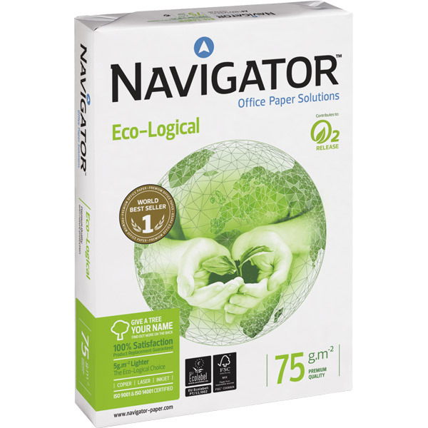 Caixa 5 pacotes 500 folhas papel NAVIGATOR Eco-logical A4 75g/m2 branco