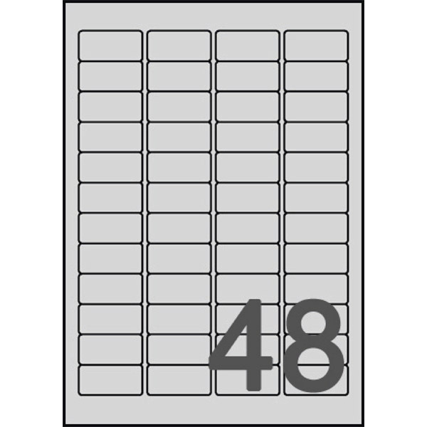 Polyesterové strieborné etikety Avery, L6009-20, 45,7 x 21,2 mm, 48 etikiet/hár
